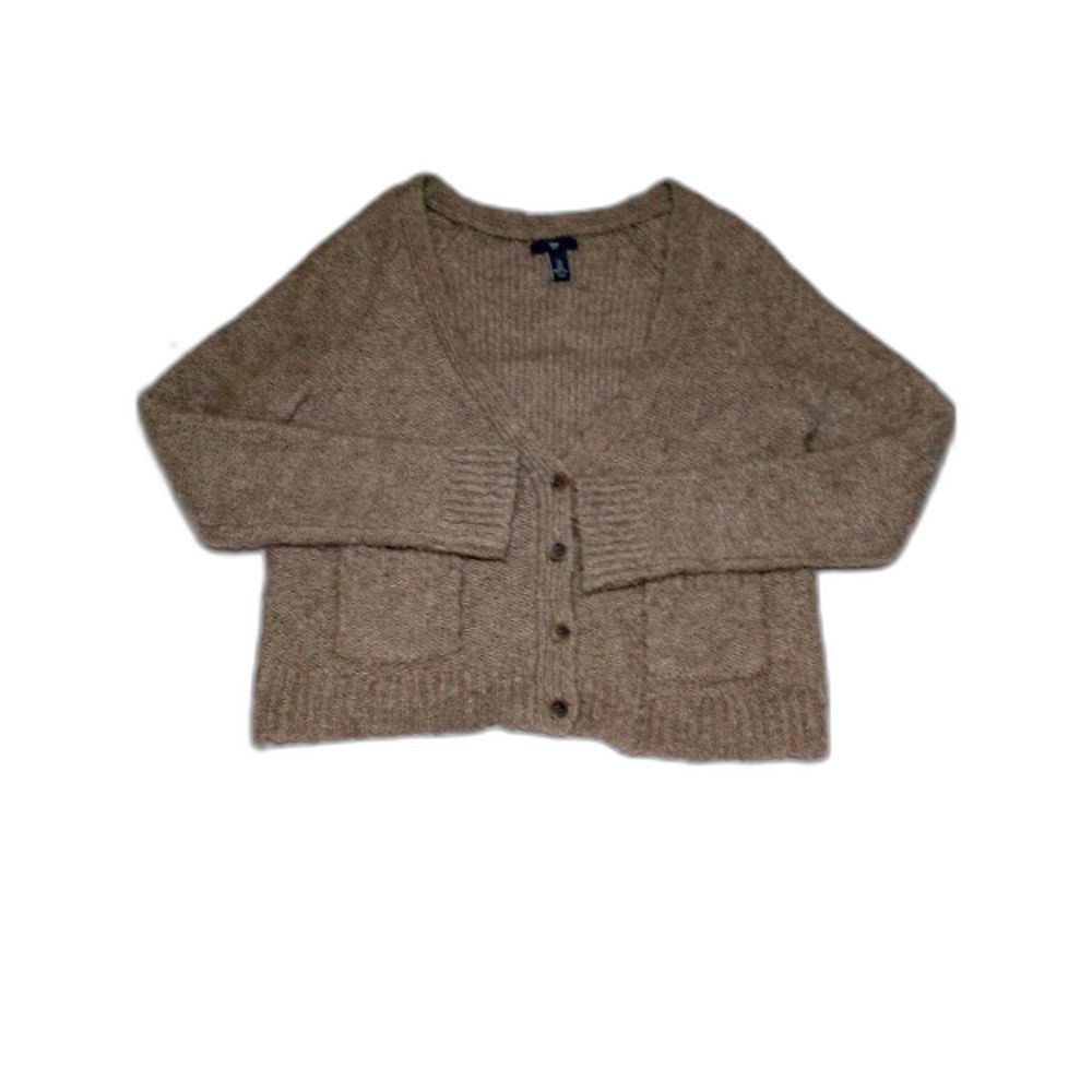 Gap Boucle Cardi Women Med Mocha Soft Med weight cardigan Sweater Button v neck